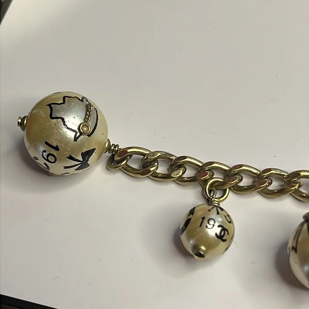 Chanel CC Faux Pearl Charm Gold Tone Chain Link Bracelet